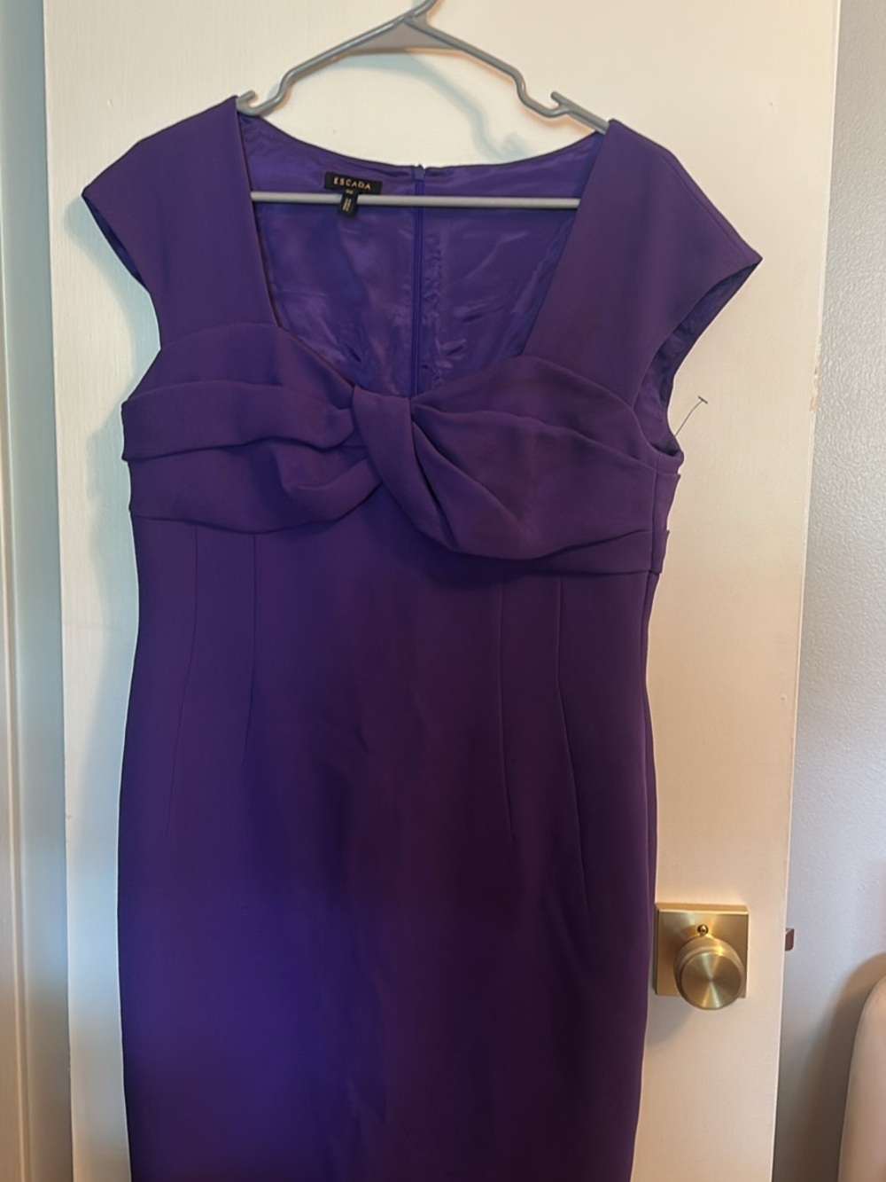 Escada Deep Purple Cap Sleeve Twist-Front Midi Dress